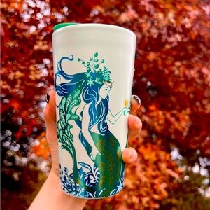 Starbucks Blue/Green Siren ceramic mug with lid